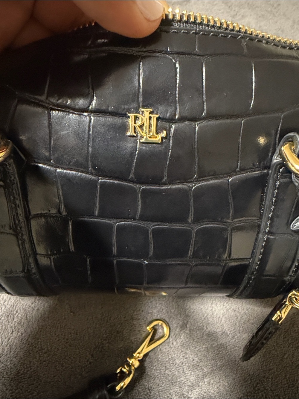 Ralph Lauren Black Croc-Embossed Mini Barrel Bag with Gold Hardware - Picture 9 of 15
